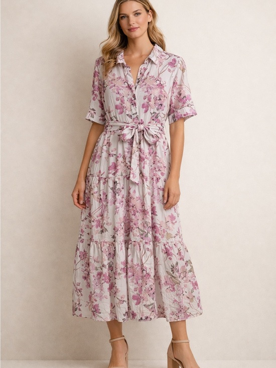 Calvin Klein Dresses & Skirts - Calvin Klein Tiered Floral Midi Dress with Waist Tie  Medium Cottagecore summery